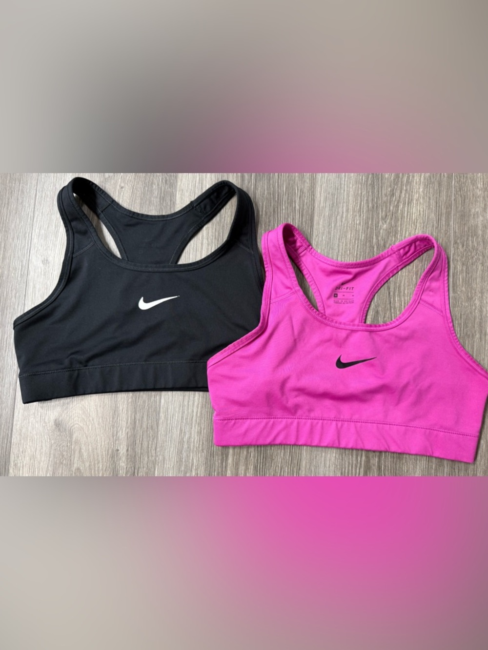Nike Dri Fit Racerback Sports Bras Medium Black & Hot Pink Swoosh Athletic Wear